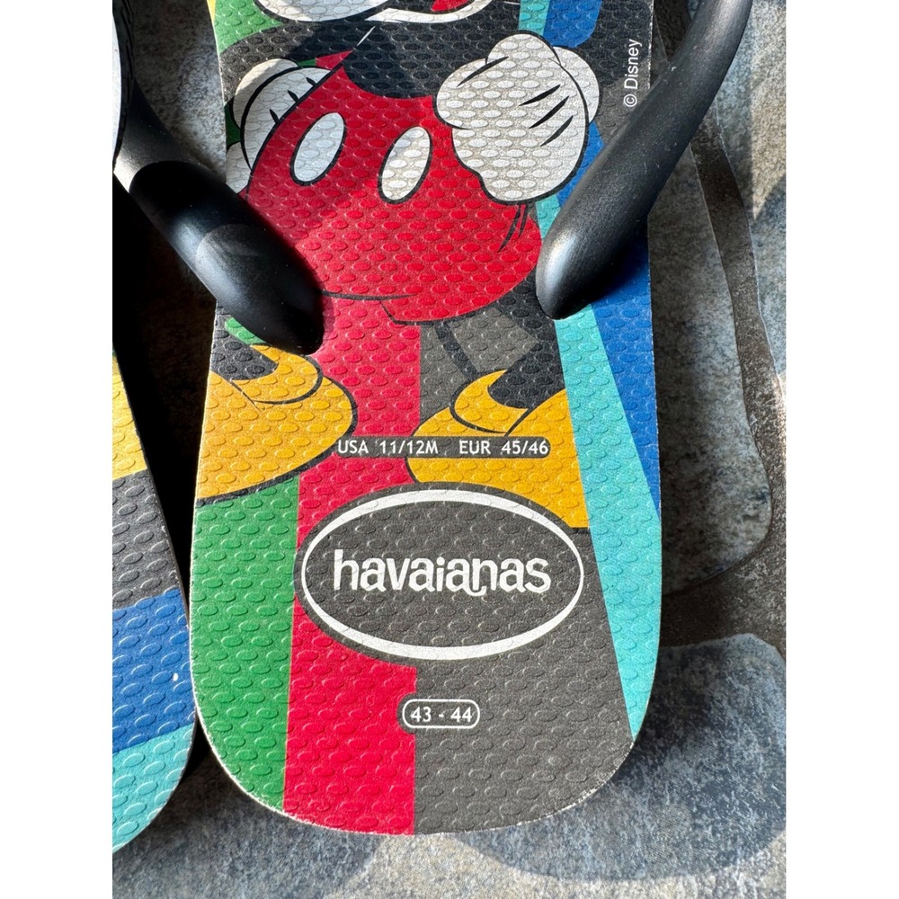 Havaianas Disney Mickey Mouse Flip Flops USA 11/12M EUR 45/46 Rainbow Striped - Picture 3 of 4